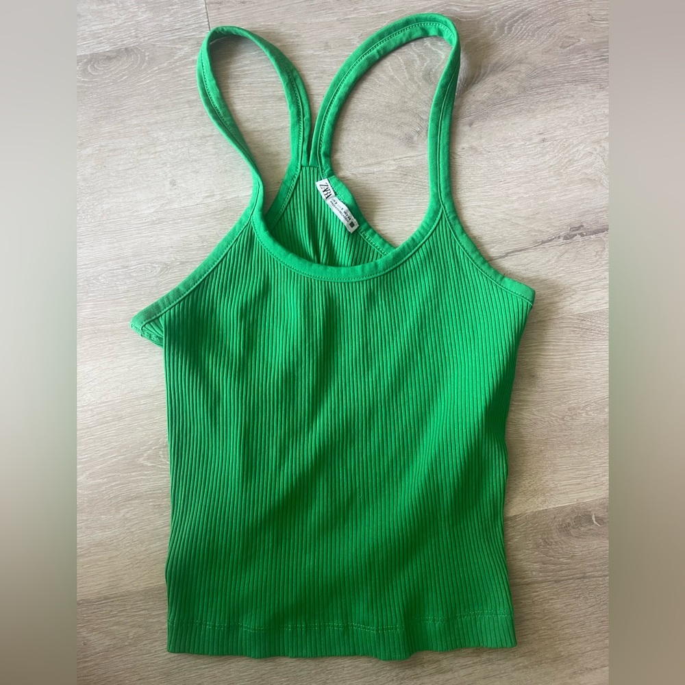 BRAND NEW ZARA emerald green ribbed tank size small